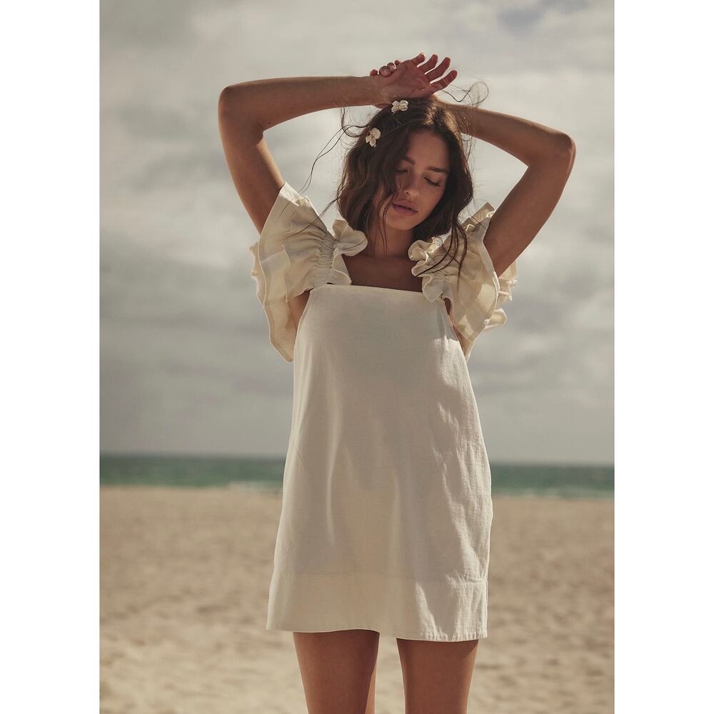 Free People Cream Ruffled Sleeve Mini Dress